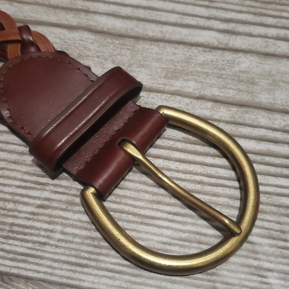 Lands end brown breided bondad leather woman belt L